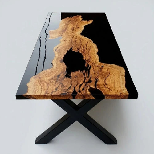 Black Resin & Natural Wood Center Table