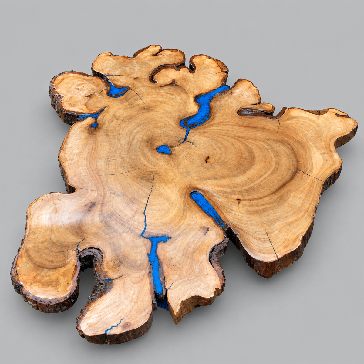 Handcrafted Live Edge Wood Center Table with Blue Resin – Unique Natural Wood Coffee Table