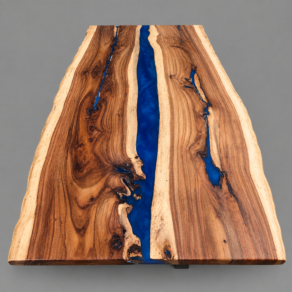 Handcrafted Live Edge Blue Resin River Dining Table