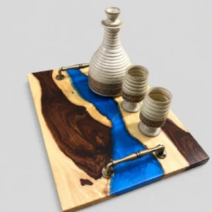 Blue River Serving Tray – Elegant Handcrafted Resin & Wood Tray