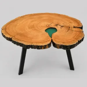 Clear Resin Top Filled Hole Center Table – Natural Beauty with a Crystal-Clear Finish