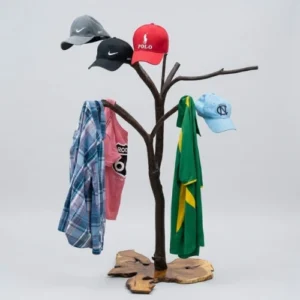 Live Edge Clothes & Cap Hanger – Rustic Wooden Wall Organizer