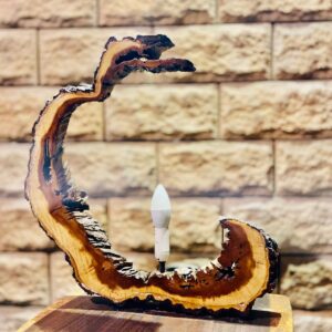 Handcrafted Live Edge Wooden Table Lamp – Rustic Natural Wood Lighting